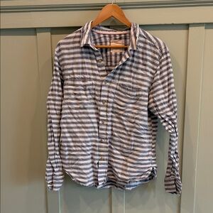 💙 Life After Denim Oversized Blue & White Striped Linen-Blend Shirt – M 🤍